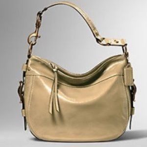 COACH Zoe Patent Leather Hobo Fawn / Mustard